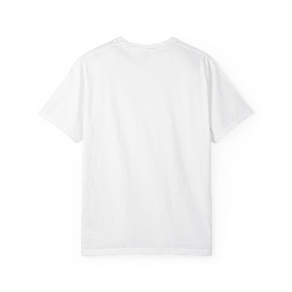 Plain white back of the Project Maddox logo T-shirt